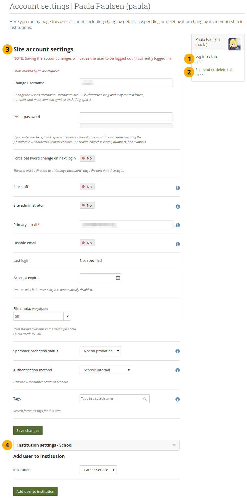 11.4. Users — Mahara 19.04 manual