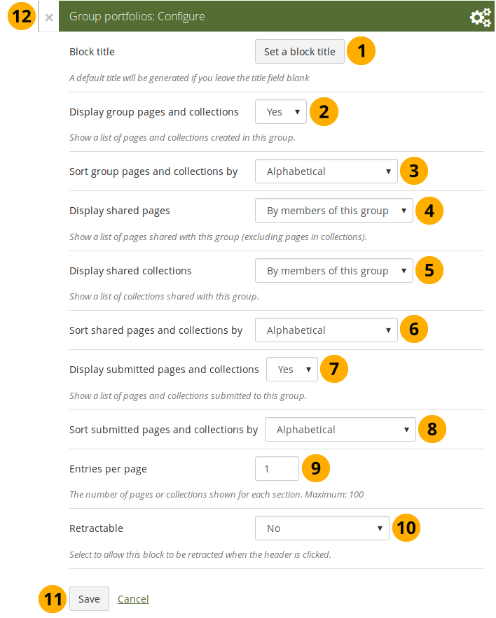 Configure the group portfolios block