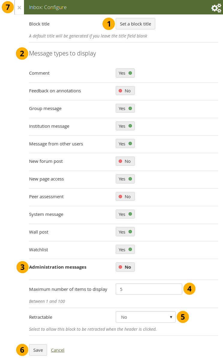 Configure the inbox block