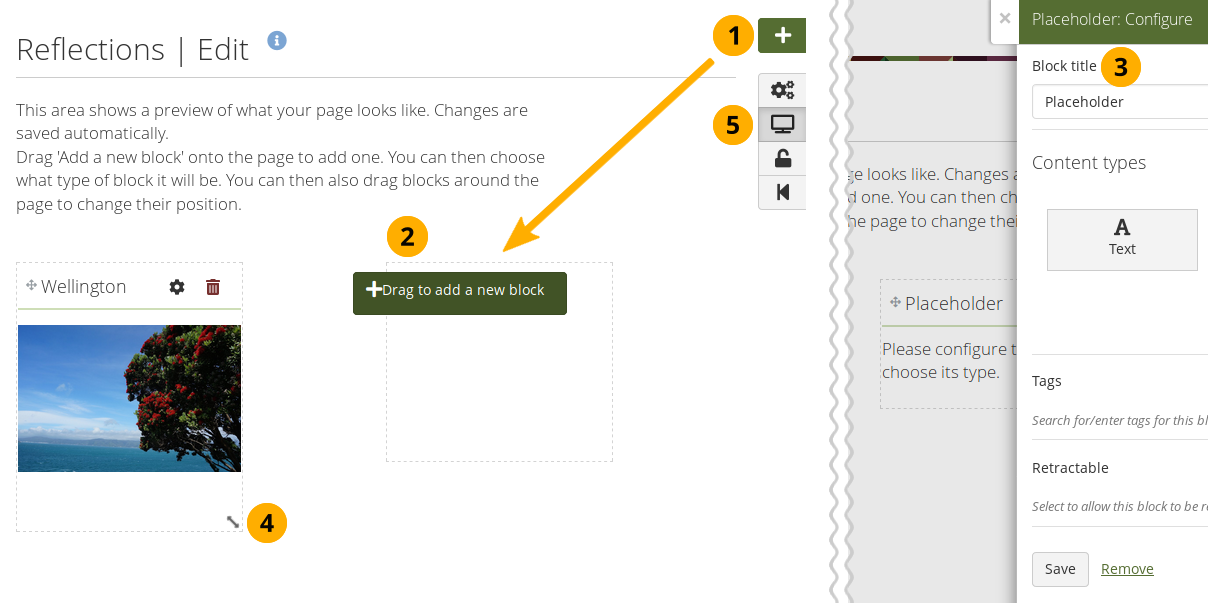 Drag a block into the page layout area