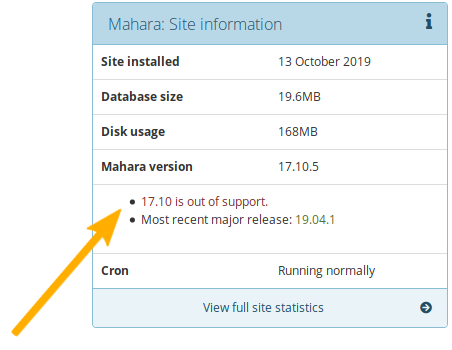 Information on the installed Mahara version