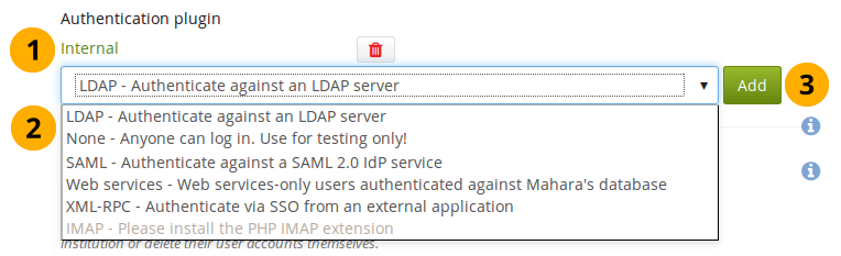 Plugins available for authentication in an institution