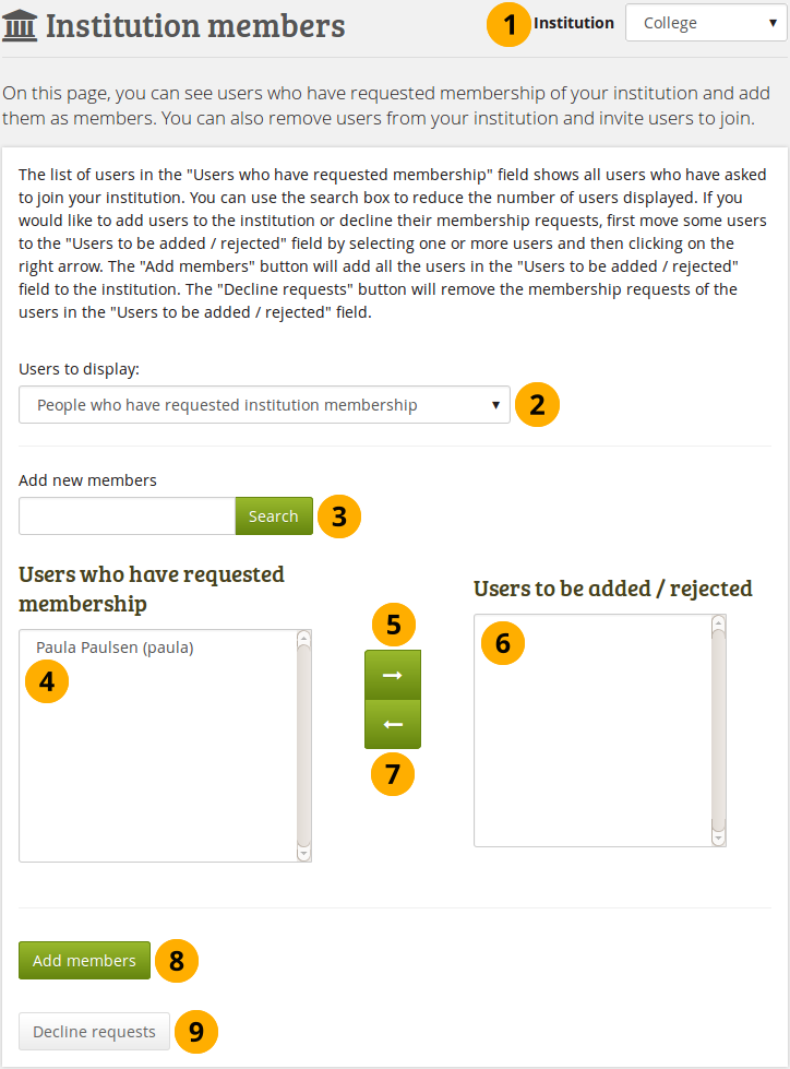 Accept or decline institution membership requests