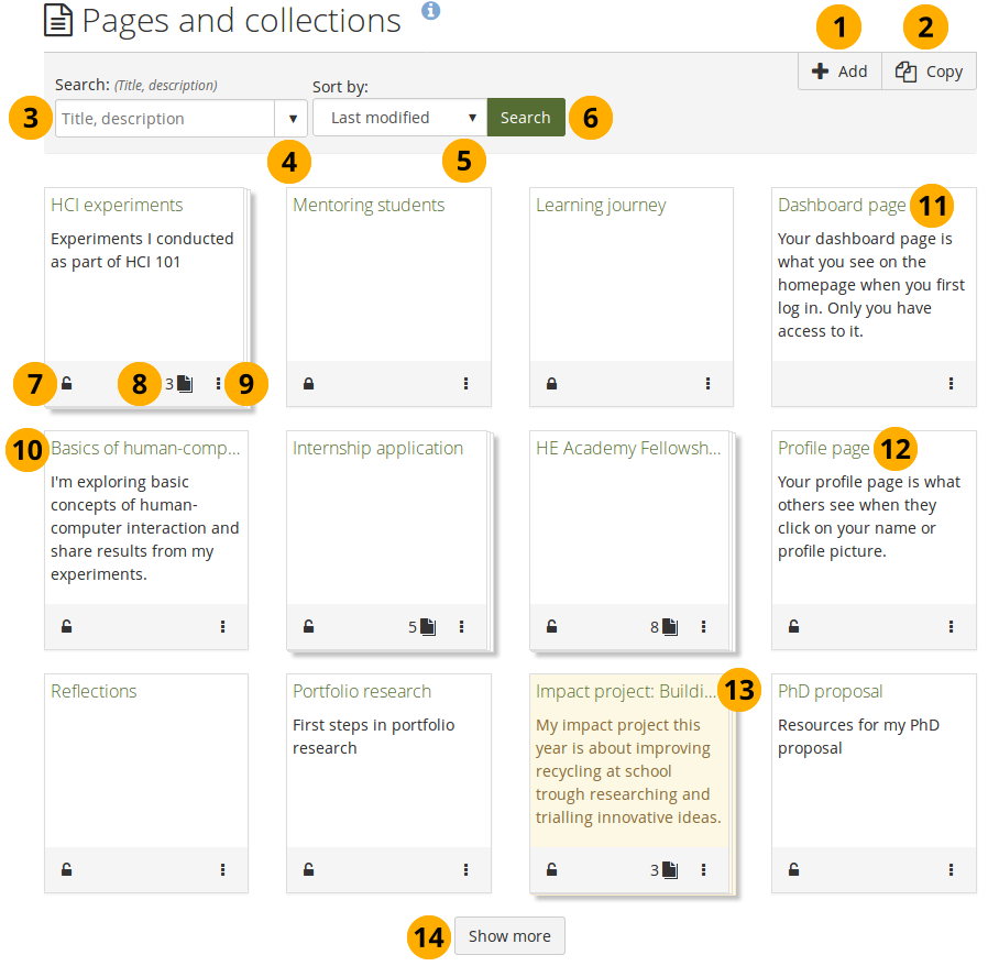 Overview page for 'Pages and collections'