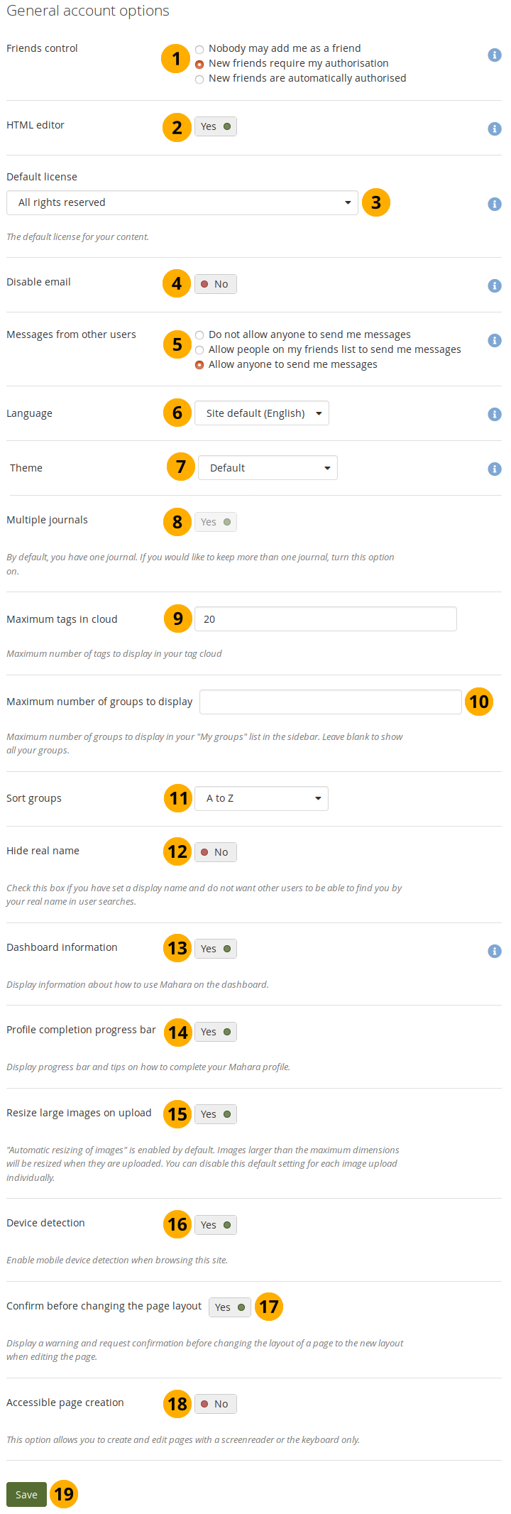 View and change your general account options