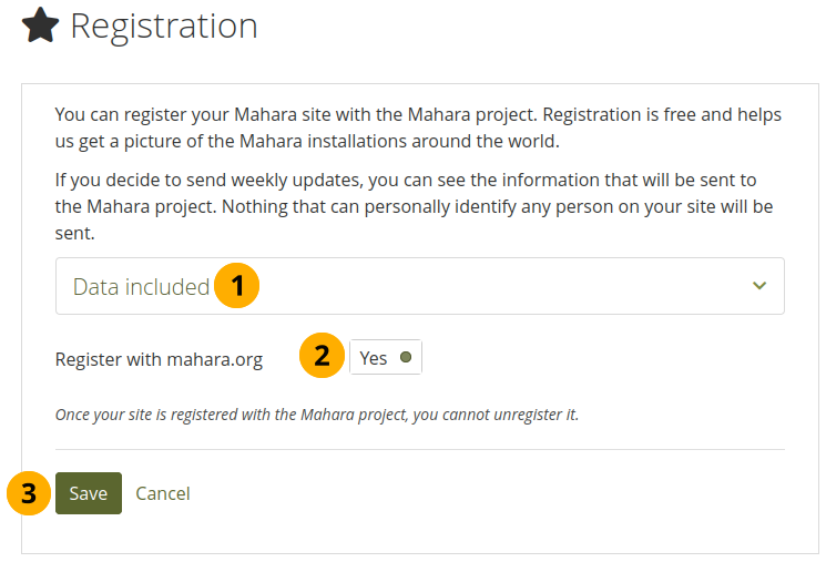 Register your Mahara site with the Mahara project