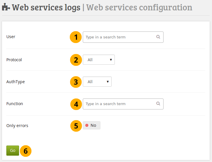 Search the web services logs