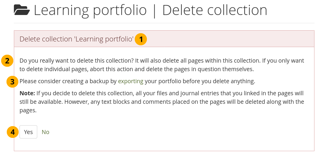 Warning when you attempt to delete a collection