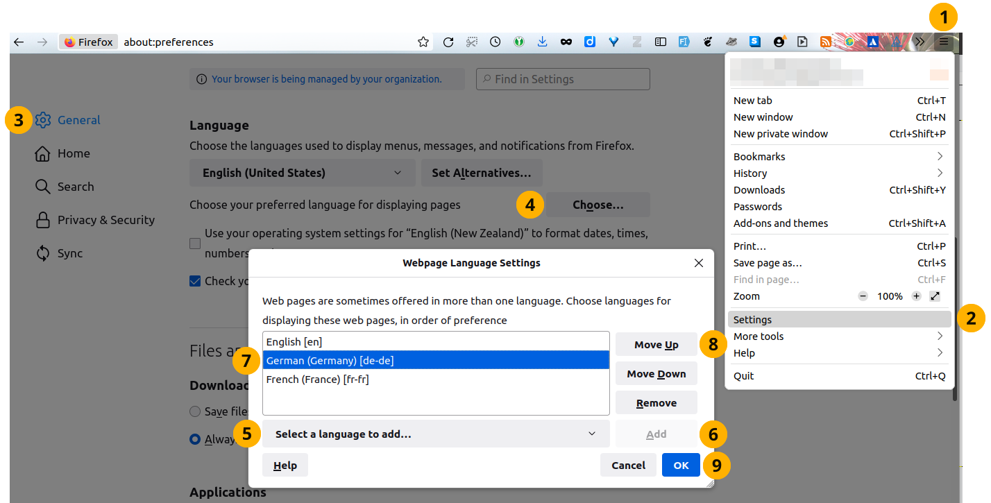 Set your browsing language in Firefox