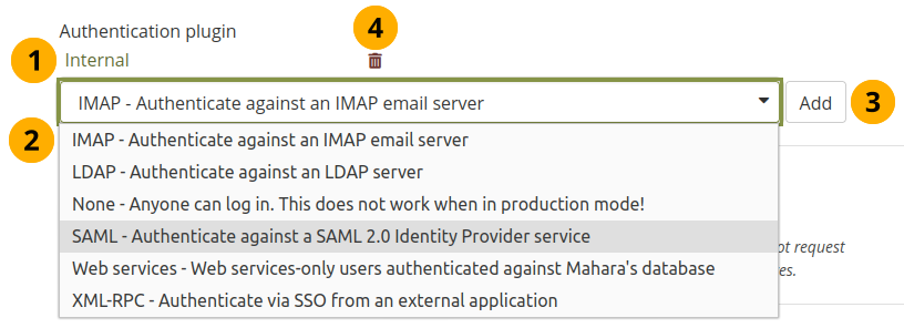 Plugins available for authentication in an institution