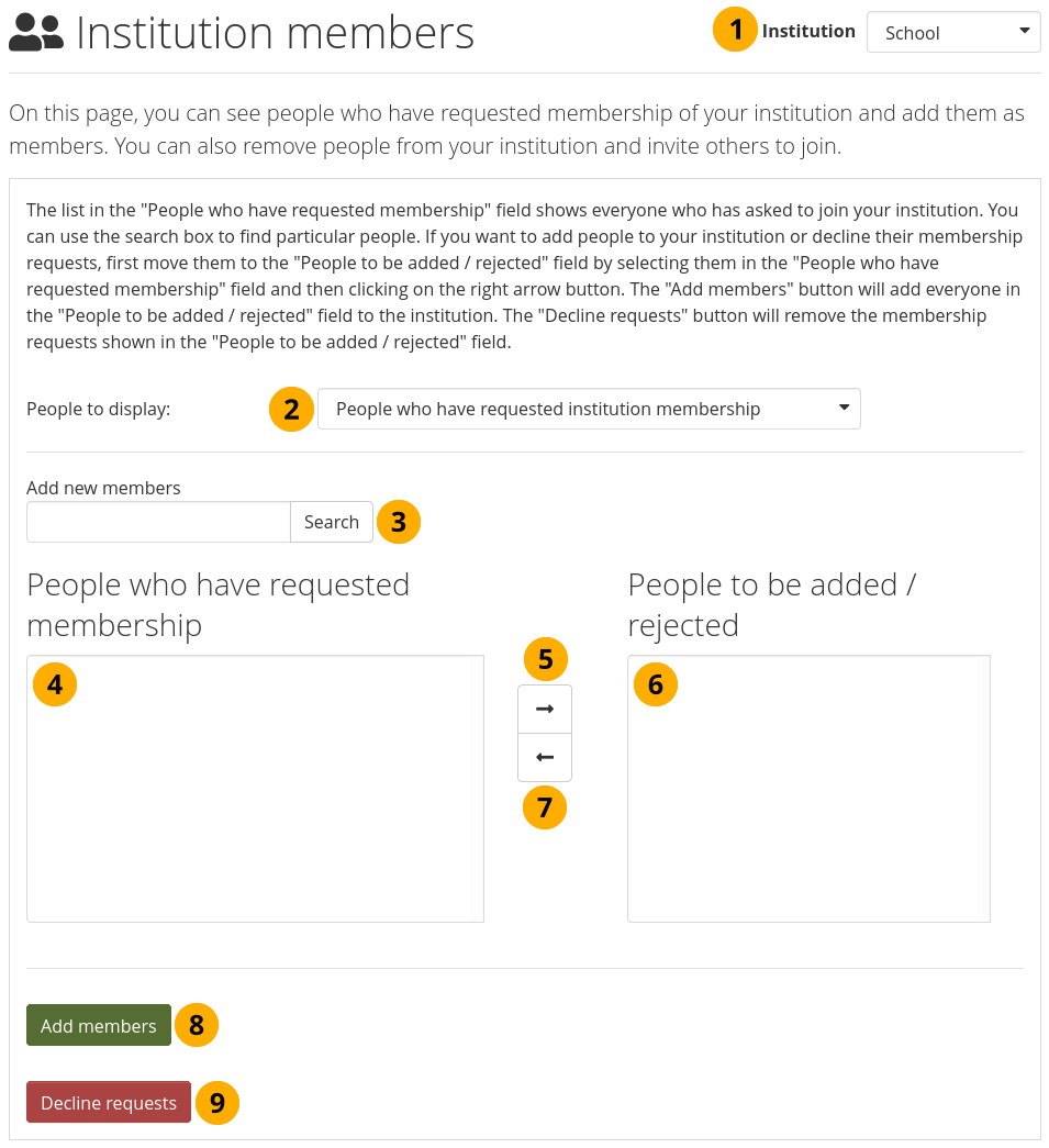 Accept or decline institution membership requests