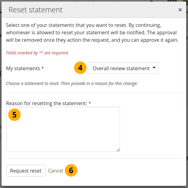 Request to have a statement reset