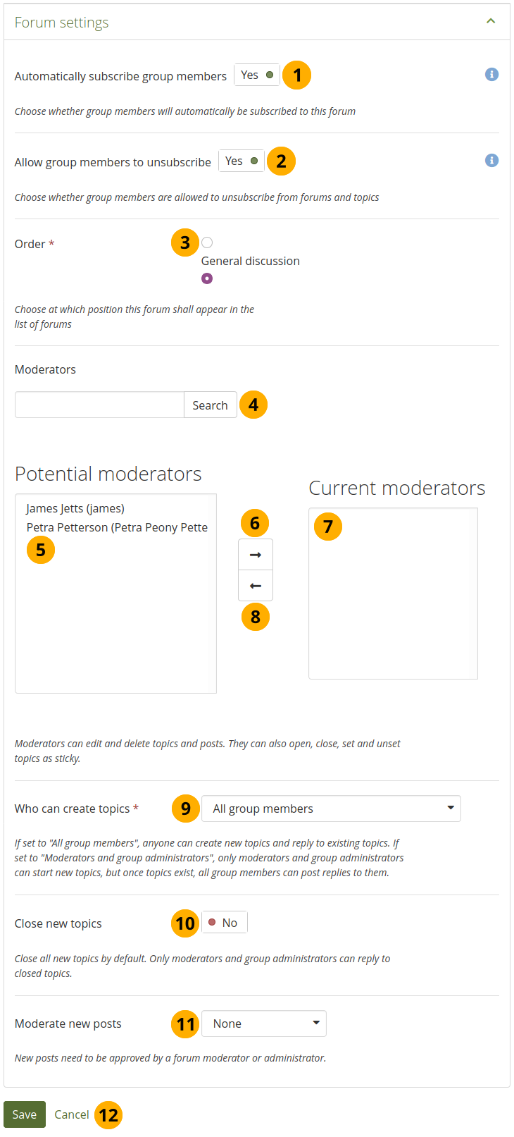 Choose further settings in the forum