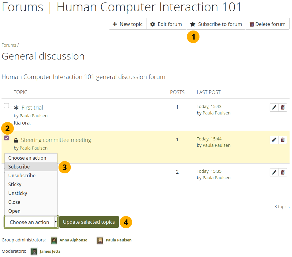 Subscribe to individual forum topics