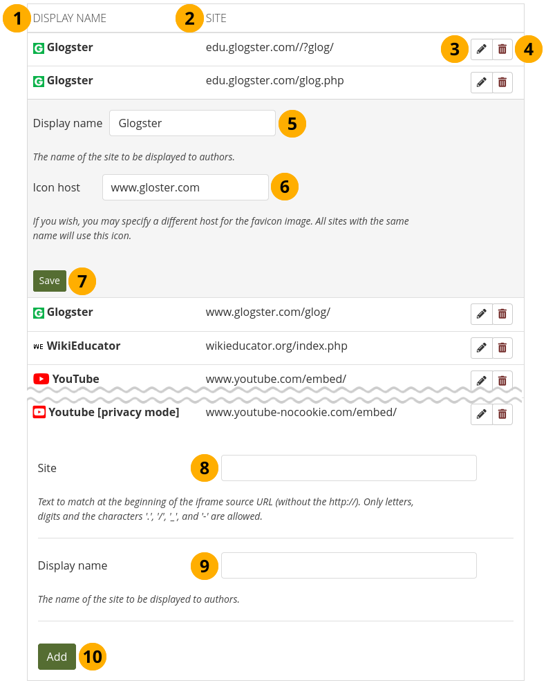 Add and edit allowed iframe sources