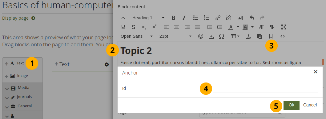 Set an anchor in text