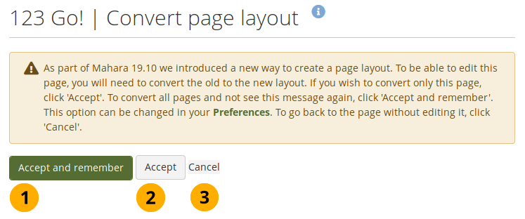 Accept to convert your page to the new layout