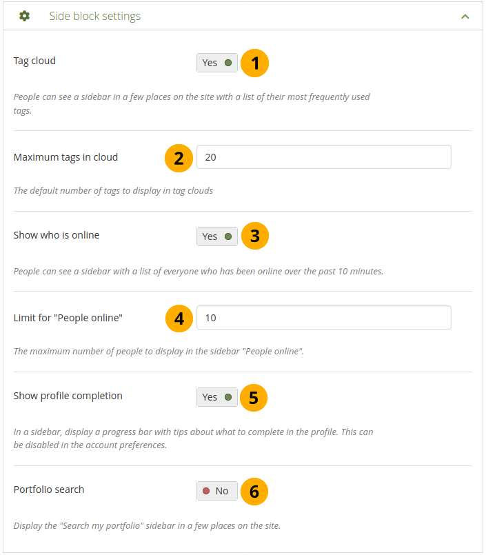 Side block settings