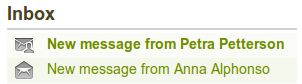 Unread messages have a closed envelope and are displayed in bold whereas read messages have an open envelope