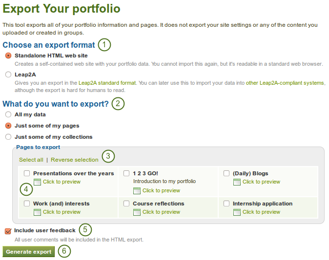 Export your portfolio