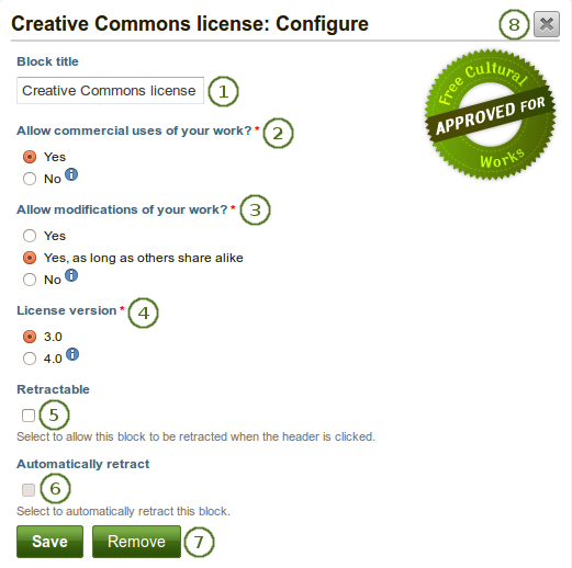 Configure the Creative Commons license block