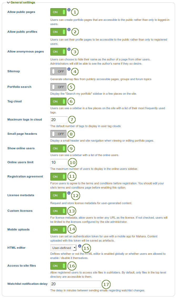 General settings