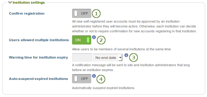 Institution settings