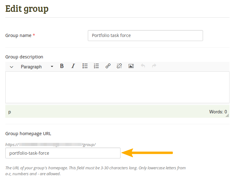 Change the URL for your group homepage