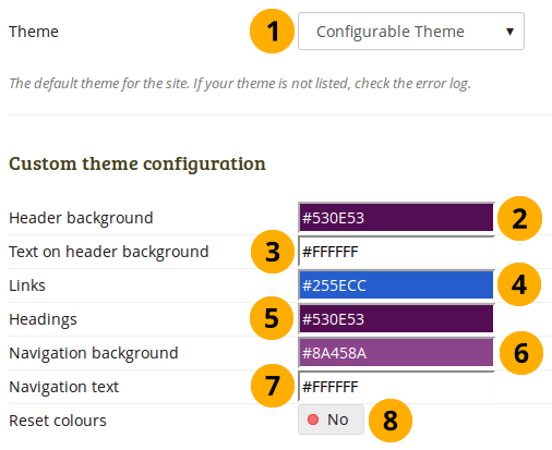 Paramétrage des couleurs pour le thème configurable