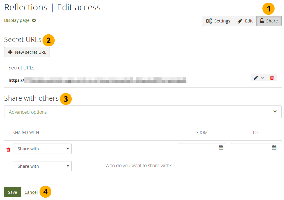 Modification des paramètres d'accès pour la page que vous êtes en train de modifier