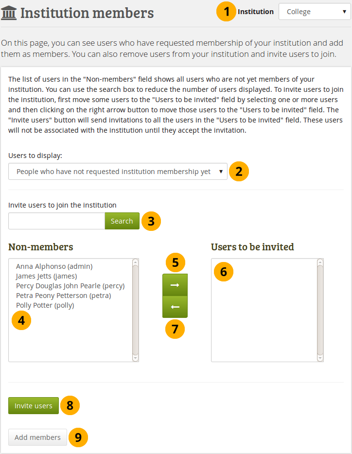 Inviter ou ajouter des utilisateurs à devenir membres d'une institution