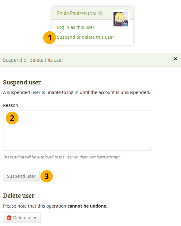 Suspendre un utilisateur