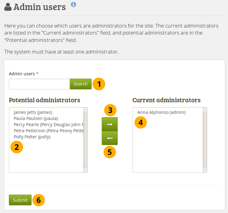 Accorder les droits d'administration du site