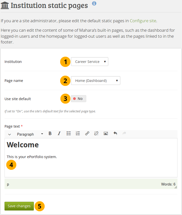 Modifier les pages statiques d'une institution