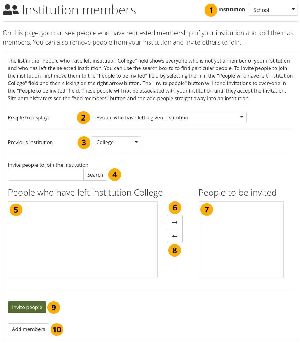 Invite / add people who had left an institution