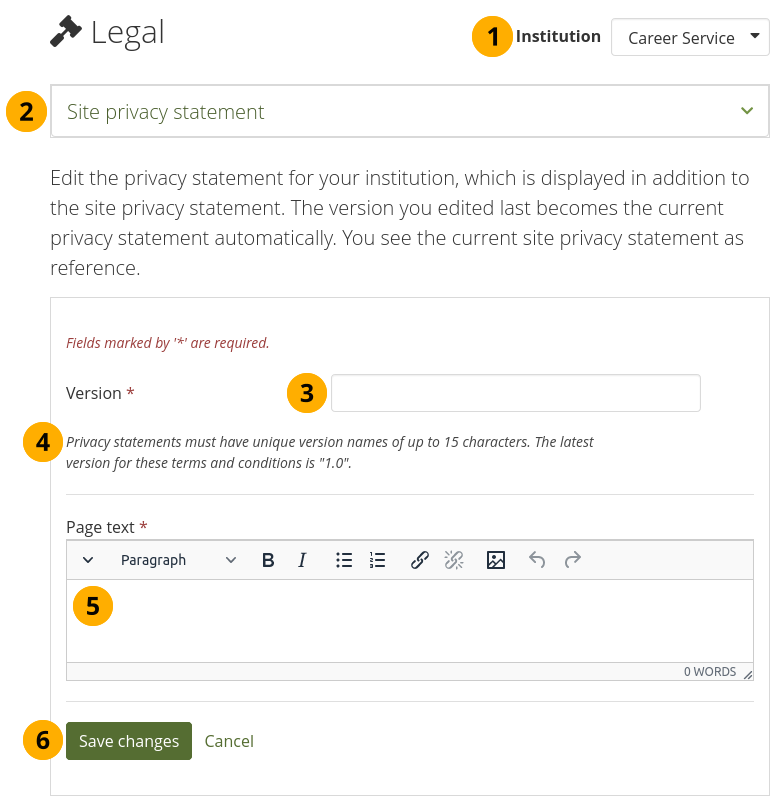 Modifier la déclaration de confidentialité au niveau de l'institution