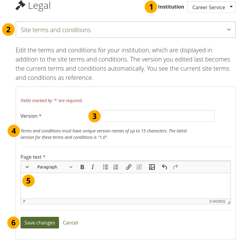 Modifier les termes et conditions au niveau de l'institution