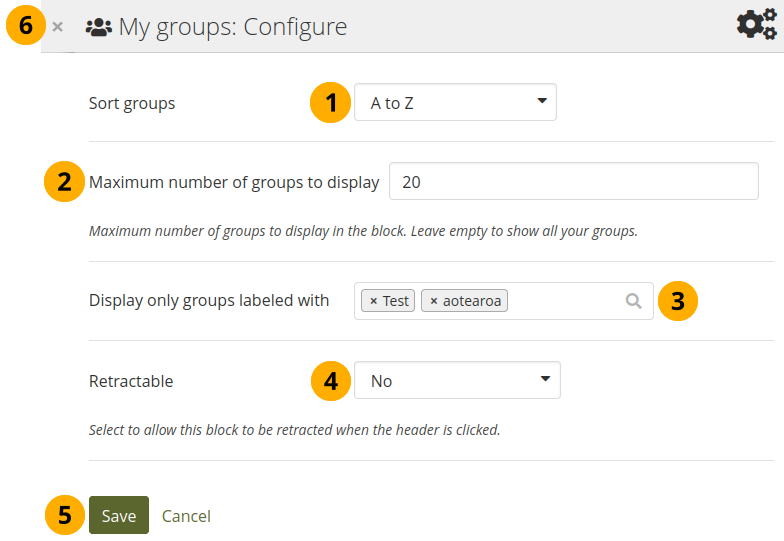 Configurer le bloc « Mes groupes »