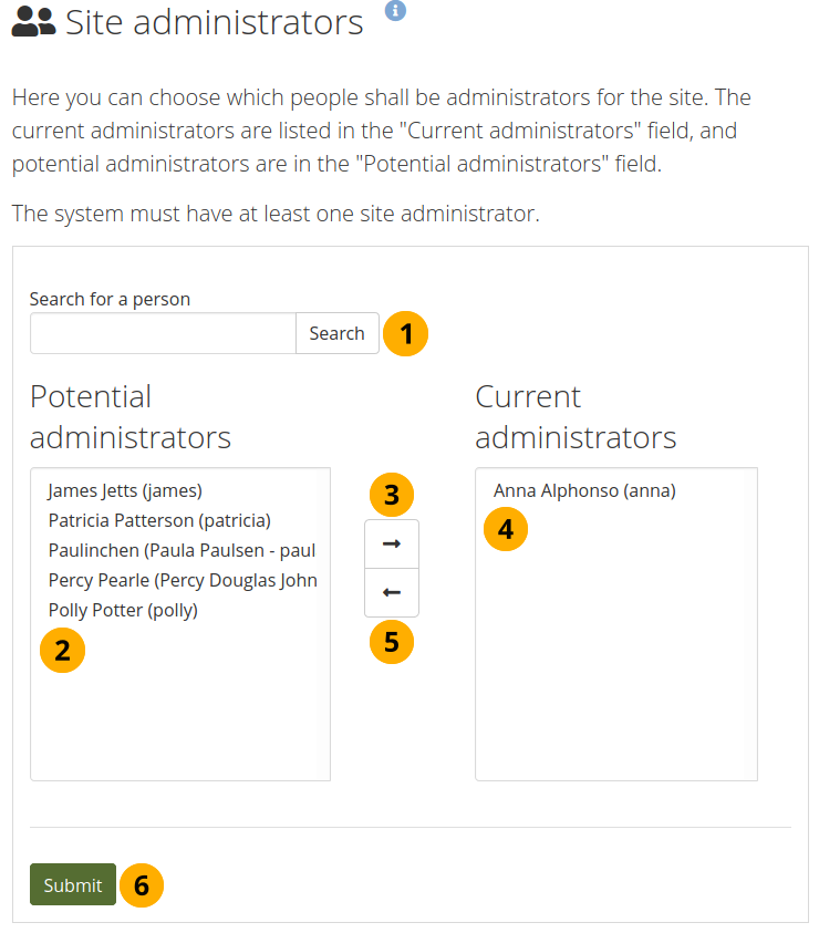 Accorder les droits d'administration du site