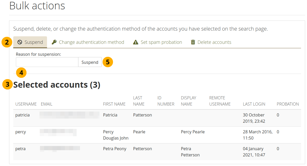 Account bulk actions: Suspend accounts