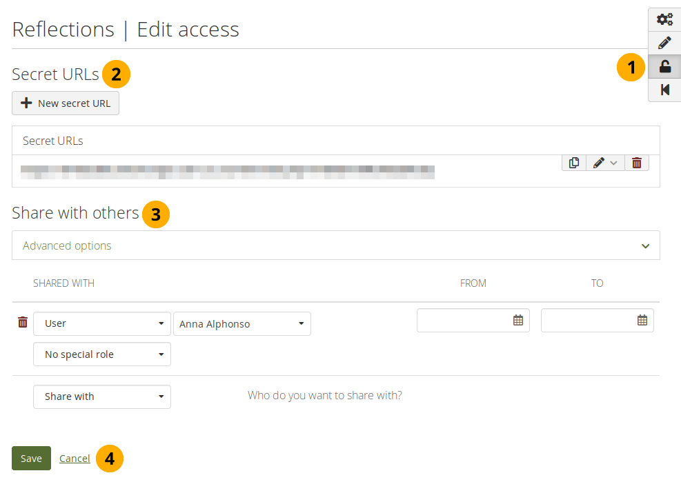 Modification des paramètres d'accès pour la page que vous êtes en train de modifier