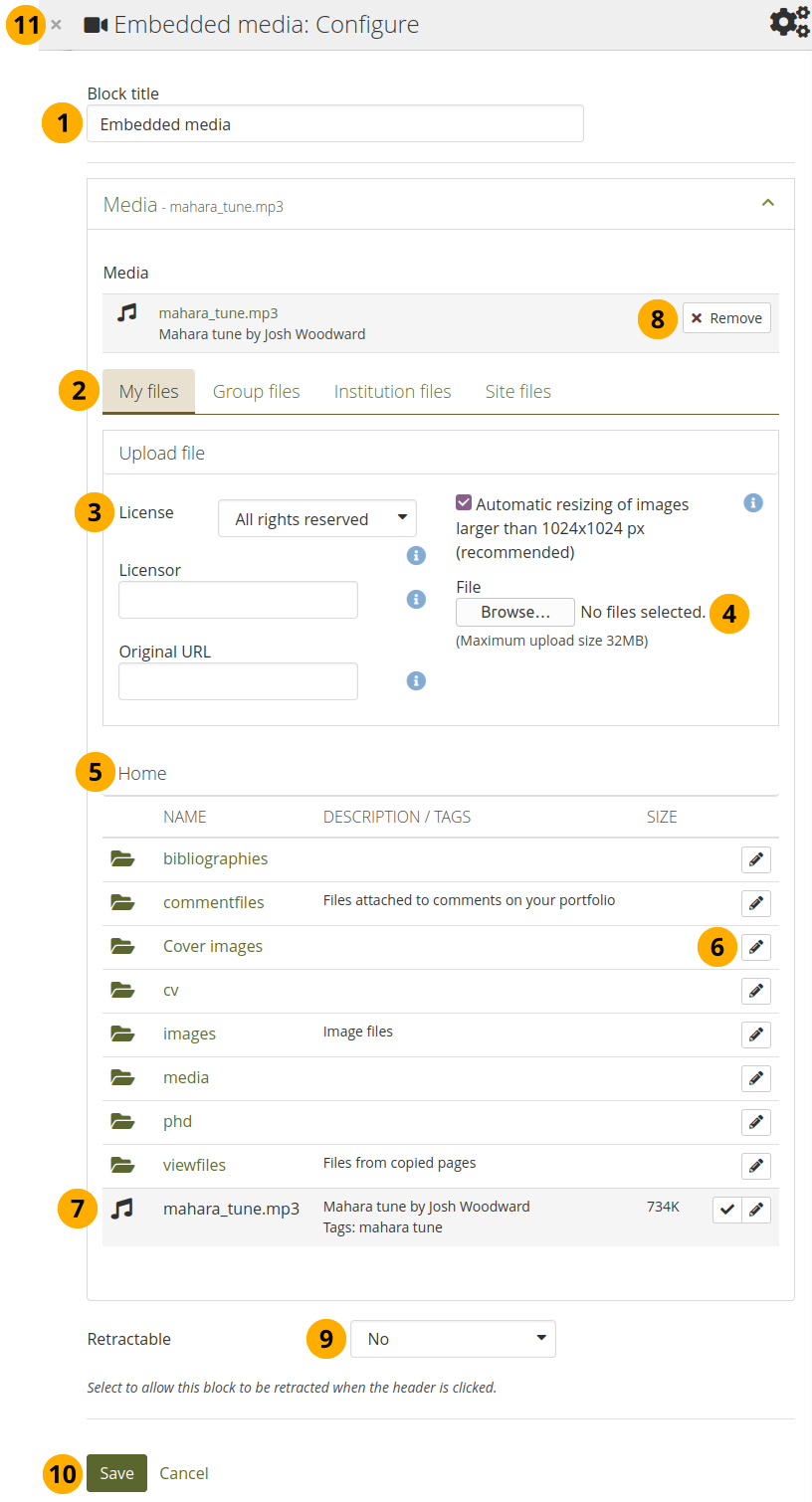 Configure the block Embedded media