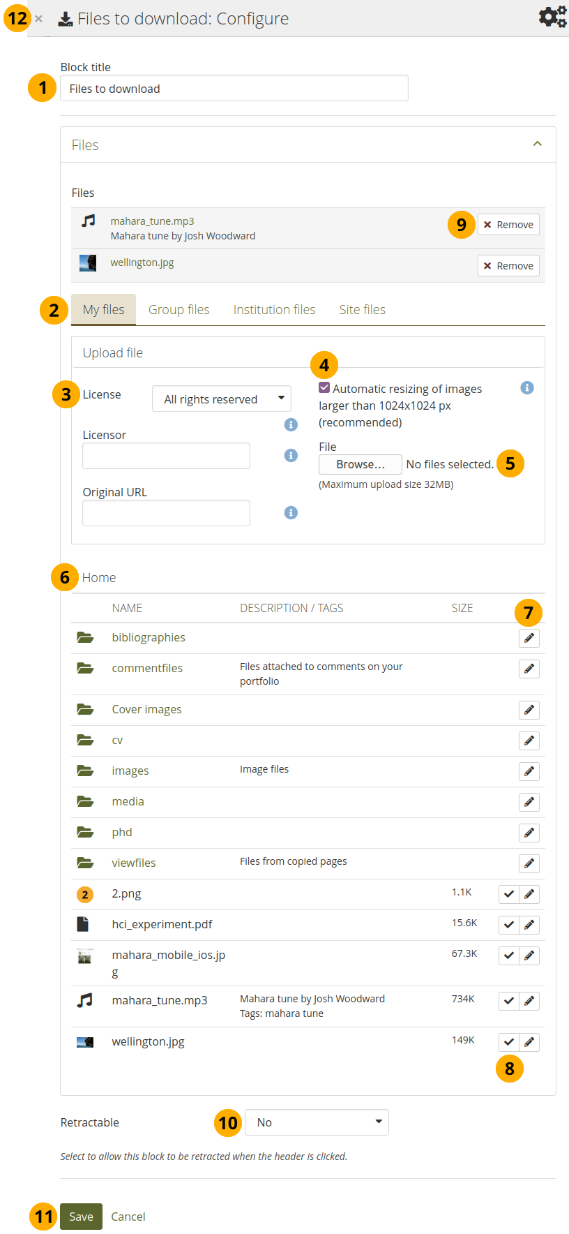 Configure the block Files to download