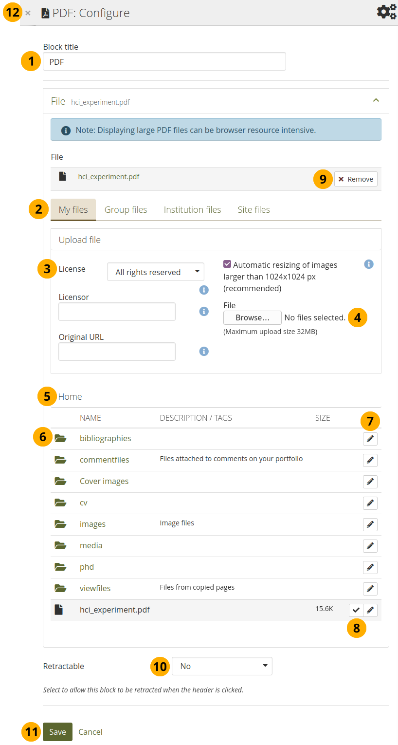 Configure the PDF block