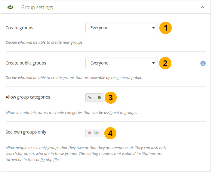 Réglages groupes