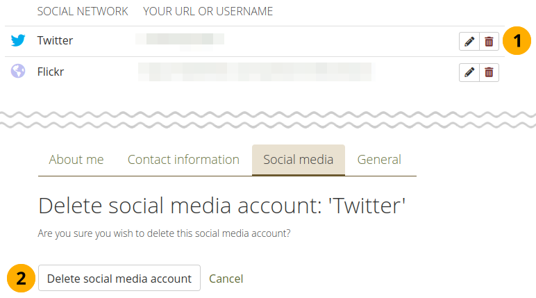 Profil : Supprimer un compte de média social