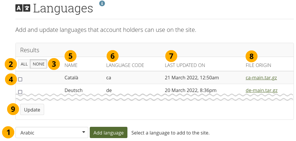 Installer et mettre à jour les langues de l'interface