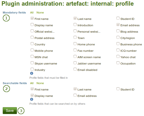 Choose mandatory and searchable profile fields