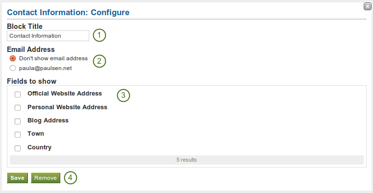 Configure the block Contact Information