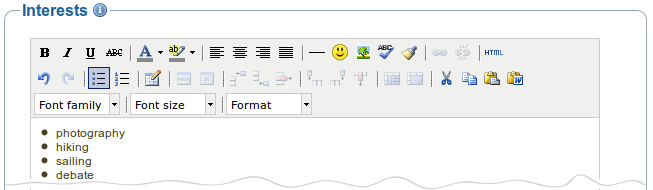 Interests section